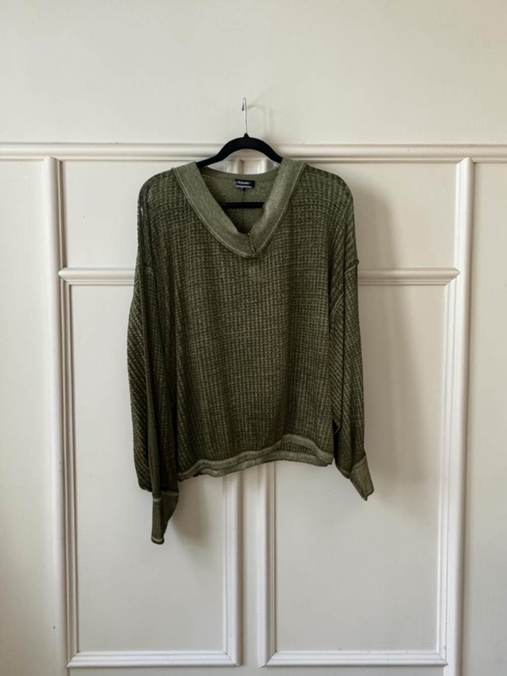 We the Free Burnout Lightweight Sheer Layering Top. Olive. Size: Med. Oversized
